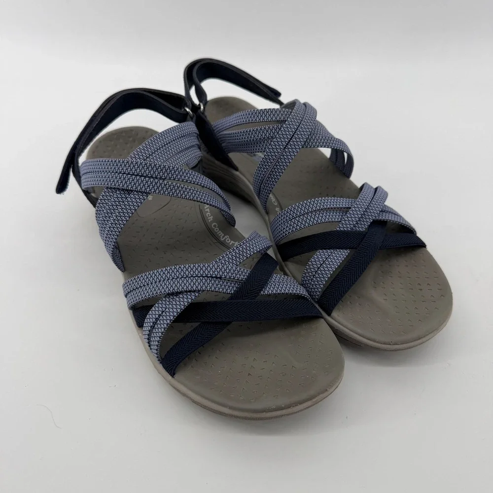 Skechers Sandals Women's 9 Navy Blue Grey Outdoor Lifestyle Strappy Arch Comfort